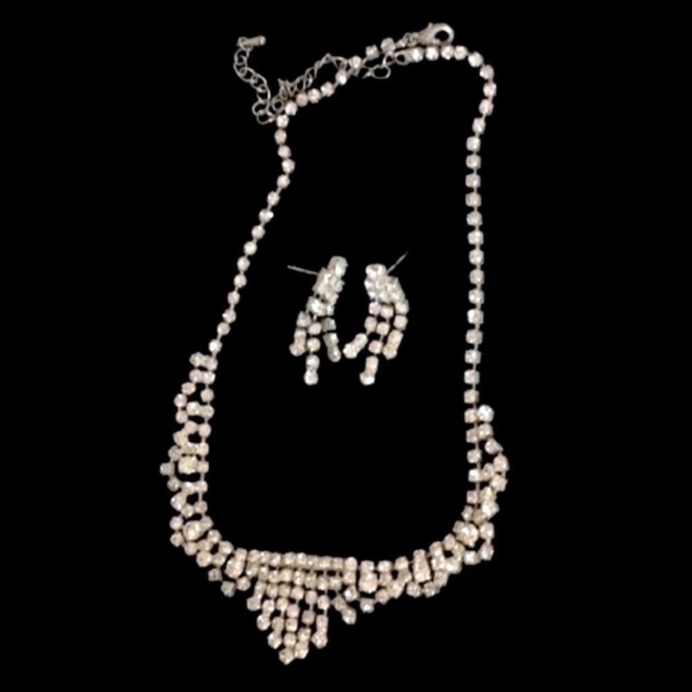 Rhinestone Necklace collar & Earrings Set crystal - Picture 3 of 16
